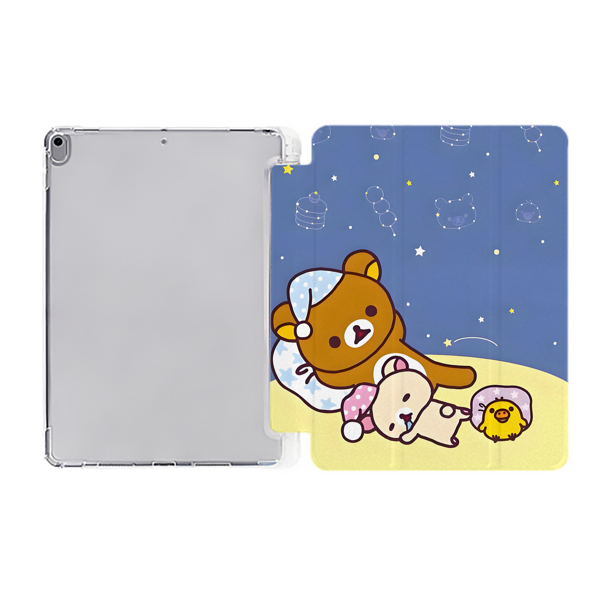 （画像用） リラックマ リラックマ キイロイトリ Rilakkuma Korilakkuma Kiiroitori IPad ケース ペン収納付き 三つ折りスタンド PUレザー×シリコン 対応機種9.5/10.5/10.9インチ